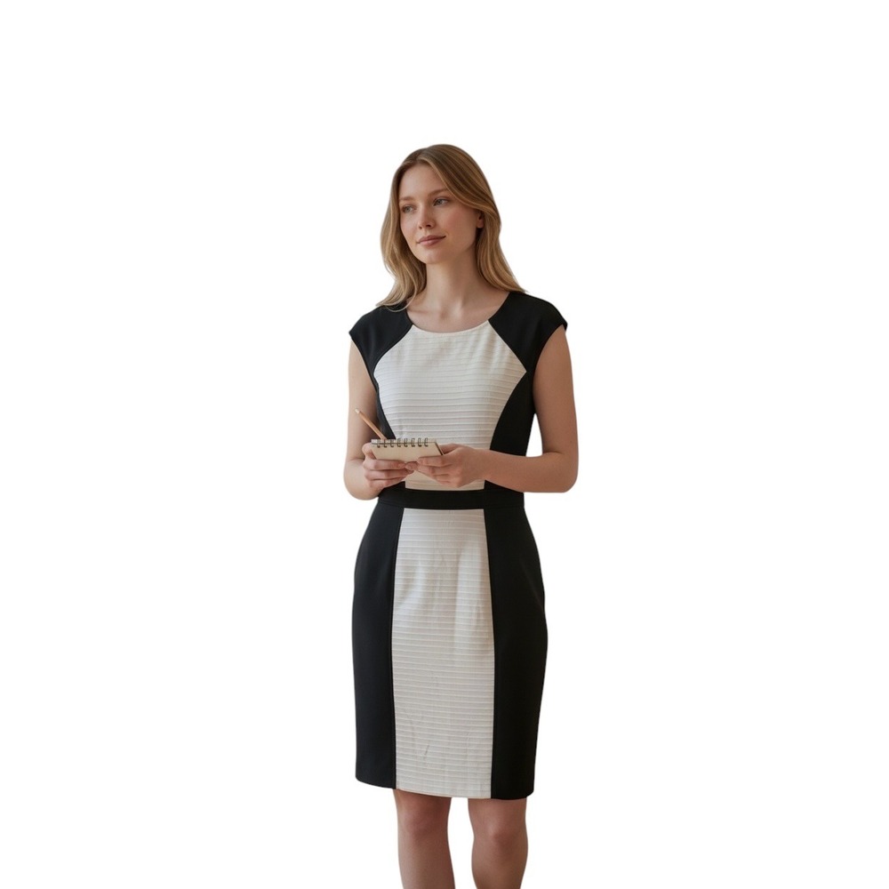 White House Black Market Colorblock Ribbed‎ Sheath Dress Black White Size 10